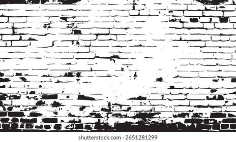 a high contrast black and white distressed brick wall texture with a grunge and weathered appearance design