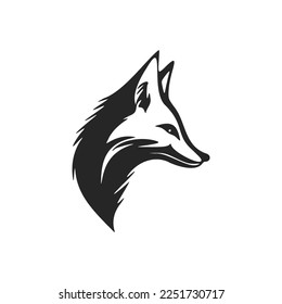 High contrast black and white fox logo vector illustration.