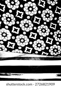 High contrast black and white geometric floral pattern. Abstract ethnic batik ornament illustration for textile design and minimalist backgrounds.