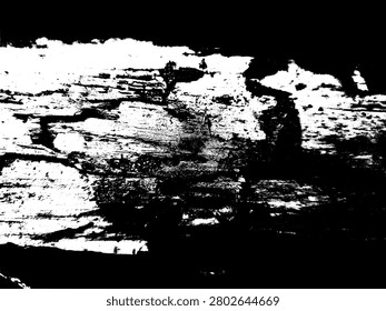 High contrast black and white grunge wood texture vector illustration. Distressed decayed timber and termite damage stencil overlay background for printing, packaging, and rustic graphic design.