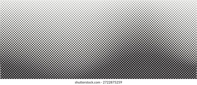 Fondo semitono blanco y negro de alto contraste con un patrón de puntos densos que crea un degradado Horizontal suave. Textura estampada clásica inspirada en la estética retro y pop art
