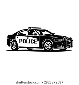High contrast black and white illustration of a police vehicle featuring a push bumper and light bar. Ideal for law enforcement themes.