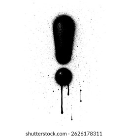 high contrast black and white image of an exclamation mark created with graffiti spray paint.