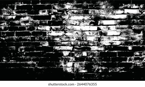 uma imagem em preto e branco de alto contraste de uma parede de tijolos com uma textura grunge e efeito de aparência envelhecida