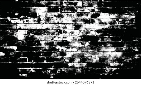 uma imagem em preto e branco, de alto contraste, exibindo uma parede de tijolos texturizados, com uma aparência suja e envelhecida