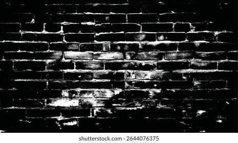 uma imagem em preto e branco de alto contraste de uma parede de tijolos com uma aparência de superfície áspera e texturizada