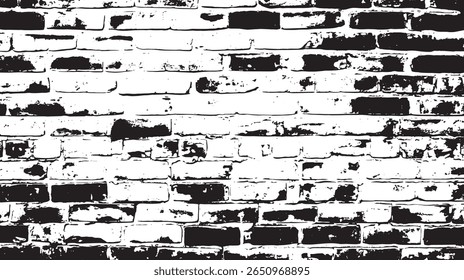 a high contrast black and white image of a brick wall with a distressed and grungy texture effect overlayed
