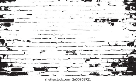 a high contrast black and white image showing a distressed brick wall with a grunge and aged texture effect