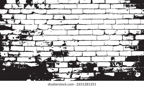 a high contrast black and white image of a brick wall with a distressed and slightly grungy texture effect