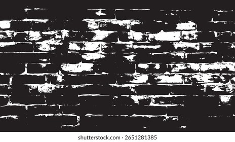 a high contrast black and white image showing a distressed brick wall with a textured and grunge appearance