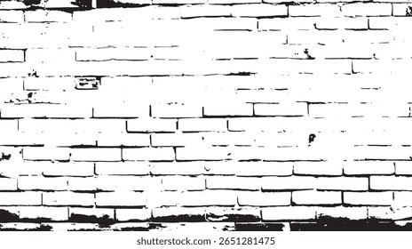 a high contrast black and white image featuring a textured brick wall with a graphic and abstract design
