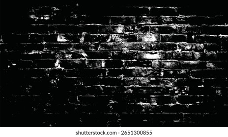 a high contrast black and white image showing a textured brick wall with shadows and weathered appearance