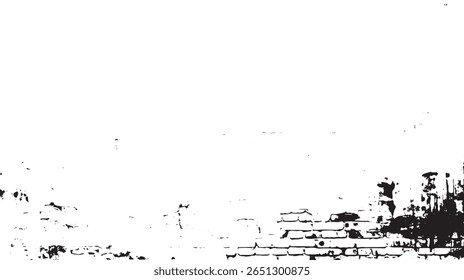 high contrast black and white image showing a weathered brick wall with a distressed and fragmented texture