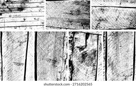 Textura en blanco y negro de alto contraste de superficie de madera agrietada con capas descascaradas y grano áspero, ideal para fondos, superposiciones y Elementos de diseño grunge.