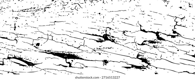 Textura en blanco y negro de alto contraste de superficie de madera agrietada con capas descascaradas y grano áspero, ideal para fondos, superposiciones y Elementos de diseño grunge.