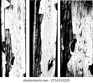 Textura en blanco y negro de alto contraste de superficie de madera agrietada con capas descascaradas y grano áspero, ideal para fondos, superposiciones y Elementos de diseño grunge.