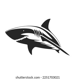 High contrast black and white vector illustration of a strong shark logo.