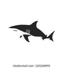 Ilustración vectorial en blanco y negro de alto contraste de un logotipo de tiburón.