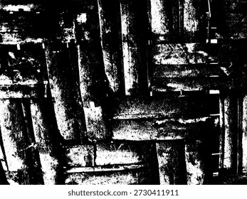 Vector blanco y negro de alto contraste de textura tradicional de bambú tejido. Patrón orgánico gruñón para fondo rústico y activos de diseño industrial.