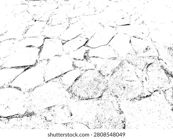 High contrast black and white vector illustration of stone pavement road texture. Abstract rustic cobblestone walkway pattern silhouette for landscape design and graphic background.
