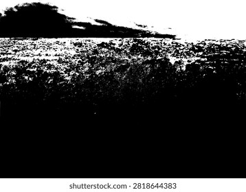 High contrast black and white vector illustration of rusted metal handrail texture. Grunge distressed stencil background element for design.