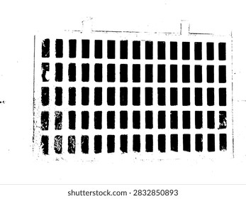 High contrast black and white vector illustration of a rectangular cast iron drain grate cover.