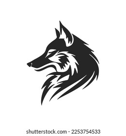 High contrast black and white wolf logo vector illustration.