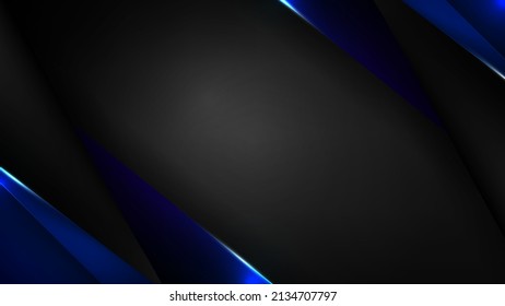 High contrast blue and black glossy stripes. Abstract tech graphic banner design. Vector corporate background.