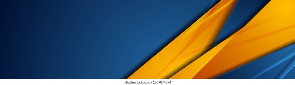 High Contrast Blue And Orange Glossy Stripes. Abstract Tech Graphic Banner Design. Vector Corporate Background