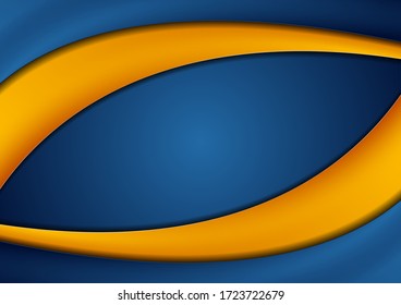 High contrast blue and orange glossy waves. Abstract modern graphic vector corporate background