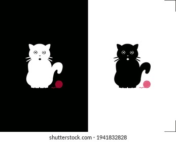 high contrast card cute cat in black white and red