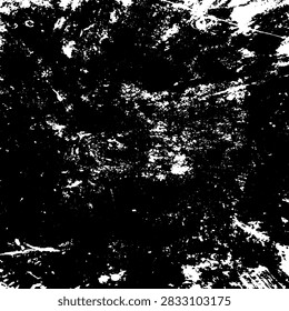High contrast distressed grunge texture featuring organic scratches, abrasions, and rough weathered surface details on a white background. Vector overlay