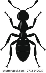 Desenho de alto contraste de uma formiga com corpo segmentado e antenas longas.