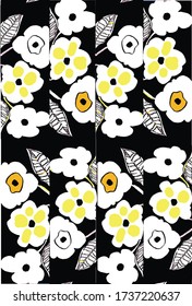 High contrast floral pattern with yellow flowers. Black background. Vector