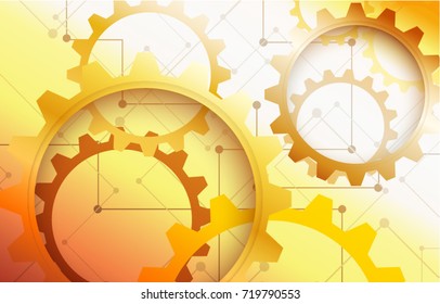 High contrast golden clock gears abstract wallpaper. Dazzling gold shine background. Big metal blinding wheels on a big futuristic space. High quality abstract background. Template 2018 trend.