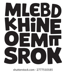 A high contrast graphic design featuring a grid of bold black capital letters arranged in a square block formation. The typography is thick, sans-serif, and chunky, creating a modern and graphic aesthetic suitable for posters, textile prints, branding, or artistic backgrounds. The composition is uniform and symmetrical, emphasizing the visual texture of the characters. This versatile vector illustration can be used for creative design projects requiring bold, monochromatic, and structural typographic elements.