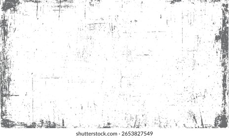 High contrast grunge border texture with distressed marks and dirty rough edges. Vintage worn design element for overlay use.
