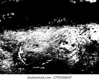 High contrast grunge stencil vector of weathered split wood texture. Black and white distressed timber log grain pattern, abstract rough lumber surface overlay background.