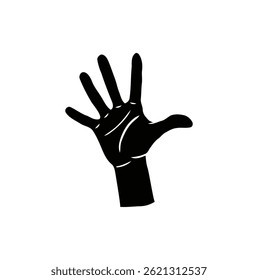 High contrast illustration of human hand showing five fingers, palm facing front in a cartoon style. on a transparent background