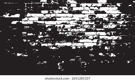 a high contrast image of a brick wall with a heavy grunge texture creating a stark black and white pattern