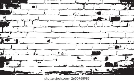 a high contrast image showcasing a textured brick wall in black and white with a distressed appearance.