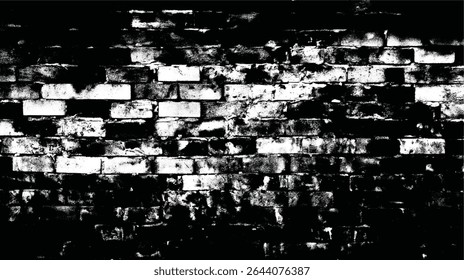 uma imagem de alto contraste mostrando uma parede de tijolos com uma textura intemperrada em tons pretos e brancos, muito detalhada