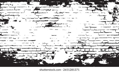 a high contrast image showing a distressed brick wall in black and white with a rough textured surface