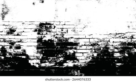 a high contrast image shows a weathered brick wall, with peeling paint creating a distressed, grunge texture