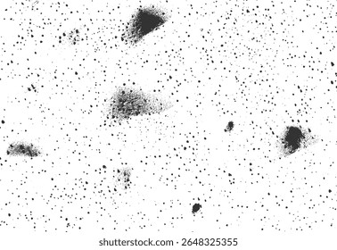 High contrast ink splatter blot texture with messy scattered spots and spray paint drops. Dirty grunge splashes background. Abstract overlay.
