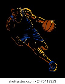 High contrast, isolated, basketball player vector illustration.