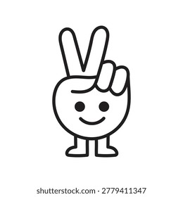 A high contrast minimalist vector graphic consisting of bold black outlines on a pure white background. The central figure is a rounded character with a friendly smiling.