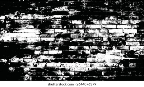 uma imagem monocromática de alto contraste de uma parede de tijolos com uma textura angustiada e grunge em preto e branco