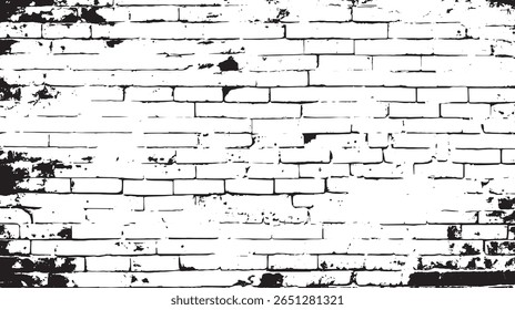 a high contrast monochrome image showing a distressed brick wall with a grunge style pattern and texture