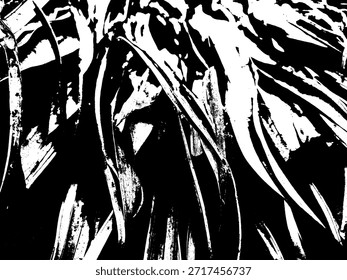 Ilustración vectorial monocromática de alto contraste de textura de hoja de coco erosionada. Arte de línea orgánica Abstractas para fondos rústicos y diseños grunge.